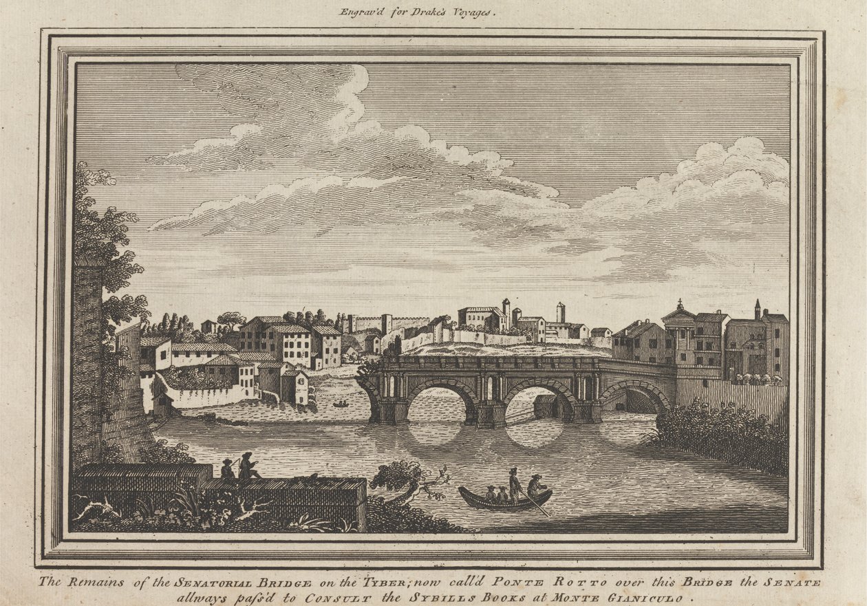 泰伯河上元老院桥的遗迹；现在称为 Ponte Rotto，元老院通过这座桥前往吉亚尼库洛山（Monte Gianiculo）查阅西比尔斯的书籍。 作者 未知艺术家