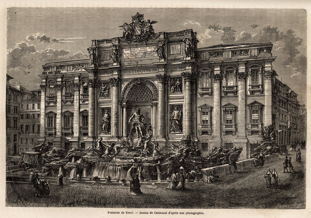 The Trevi Fountain in Rome, completed in 1762, is an example of the perpetuation of the Baroque style in the 18th century in Italy, based on Palazzo Poli, this monumental work in the form of a triumphal arch crushes the tiny square on which it is located.  作者 未知艺术家