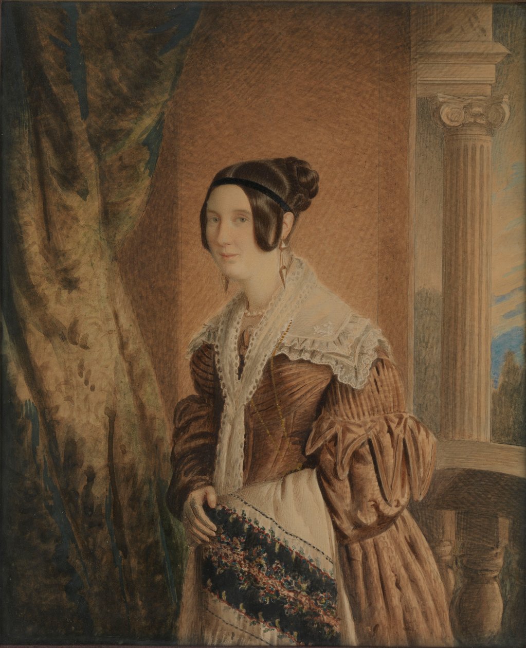 威廉-休伊特上尉的妻子》，约 1840 年（水彩画、木板、玻璃） 作者 未知艺术家