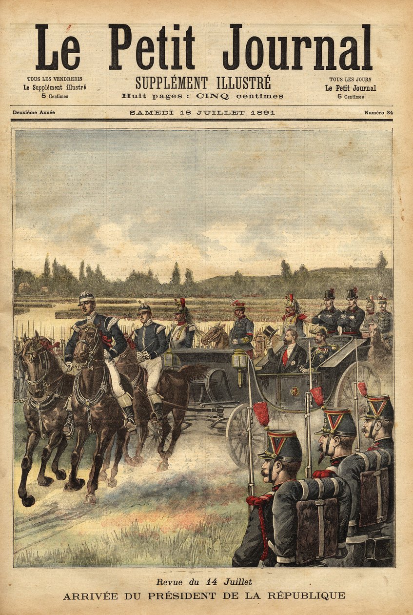The arrival of the president of the French republic Sadi Carnot (1837-1894), on the plain of the Bois de Boulogne, on the occasion of the magazine of July 14 作者 未知艺术家