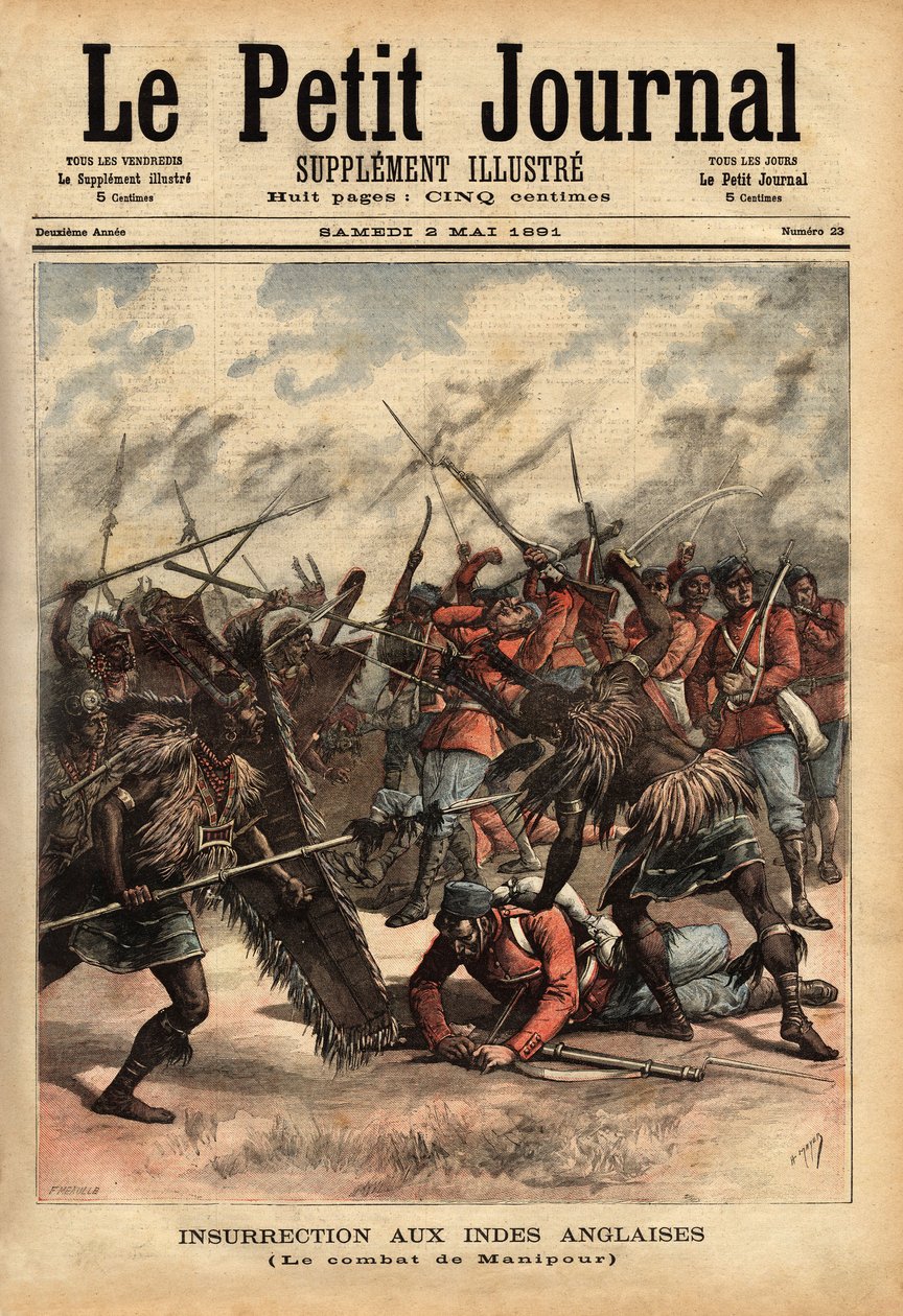 The battle of Manipur (or Manipur) (north east of India), from 24 to 26 April 1891, where British colonial forces and rebels of Maharajah Kullachandra Singh (died in exile in 1934), on the throne since 1890, abused his brother Surchandra Singh (regne 1886- 作者 未知艺术家