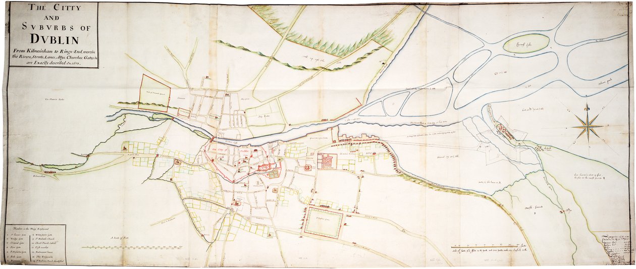 都柏林市区和郊区，从 Kilmainham 到 Rings-End，河流、街道、小巷、盟友、教堂、大门等都有确切描述 第 15 期 1673 作者 未知艺术家