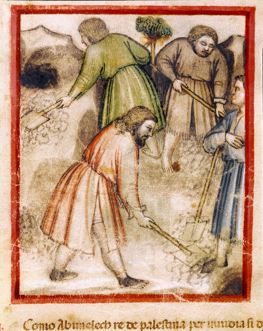 The envious Philistines fill the hollow wells by Isaac Miniature from the codex 212 (or padovano codice or Bible of Padua) 1390-1400 Rovigo, Accademia dei Concordi 作者 未知艺术家