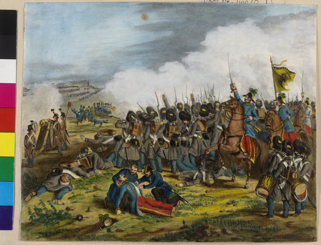1848 年 5 月 6 日，萨利斯-索格里奥的尤利西斯男爵将军在维罗纳的冯-S-露西战役中受了致命伤 作者 未知艺术家