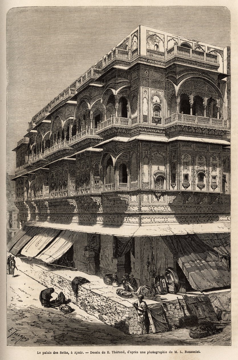 塞特的宫殿：一楼，一个集市； 在提交人访问 Ajmir 期间住宿的楼层、公寓。 1864-1868 年，Louis Rousselet 创作的 Engravure pour illustrrer l