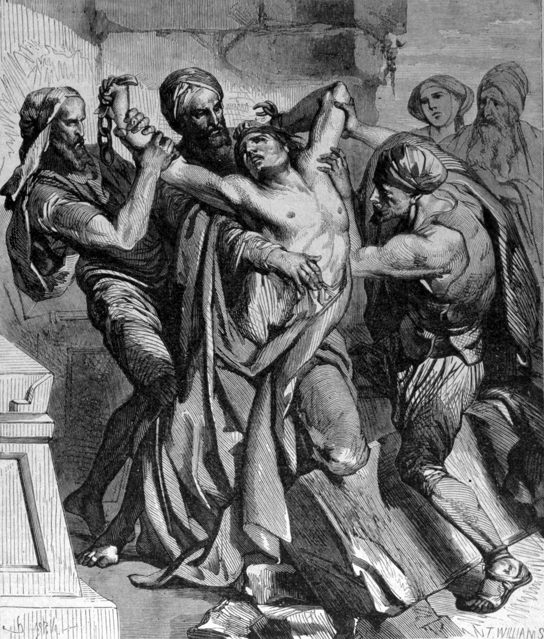 The possessed of Capernam. Despite the miracles performed by Jesus, the city refused to convert. Engraving of the 19th century. 作者 未知艺术家