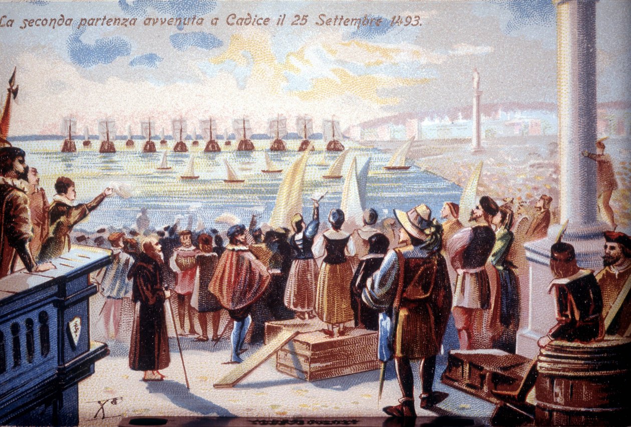 The second departure of Christopher Columbus of Cadice on 25/09/1493. 作者 未知艺术家