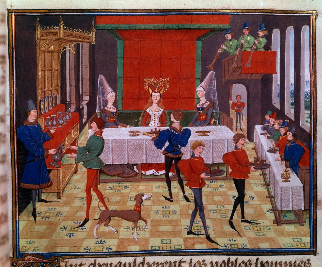 The wedding banquet at the wedding of Clarisse, daughter of King Yvon of Gascony and Renaud Miniature from the manuscript “Renaud de Montauban” or “Les quatre fils Aymon” by Loyset Liedet (active between 1448 and 1478). Ms. 5073. 15th century Bibliotheque  作者 未知艺术家