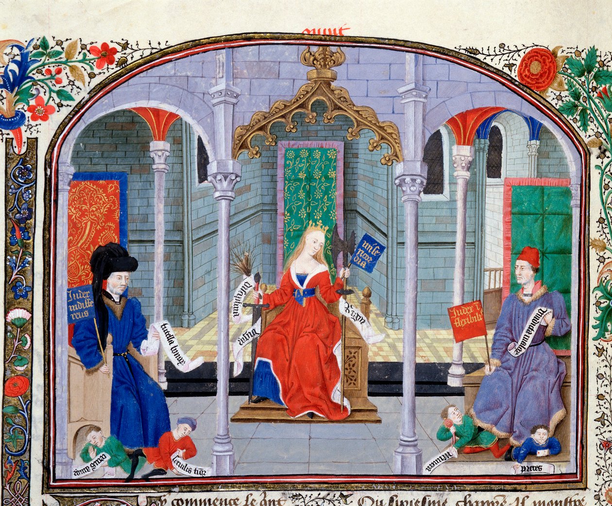 Theory of Justice. Miniature from the manuscript (Ms 927 Fol.71v) “” Commentary on Political and Economic Ethics”” by Greek philosopher Aristotle (383-322 BC) translated by Nicolas Oresme (1325-1382) 作者 未知艺术家