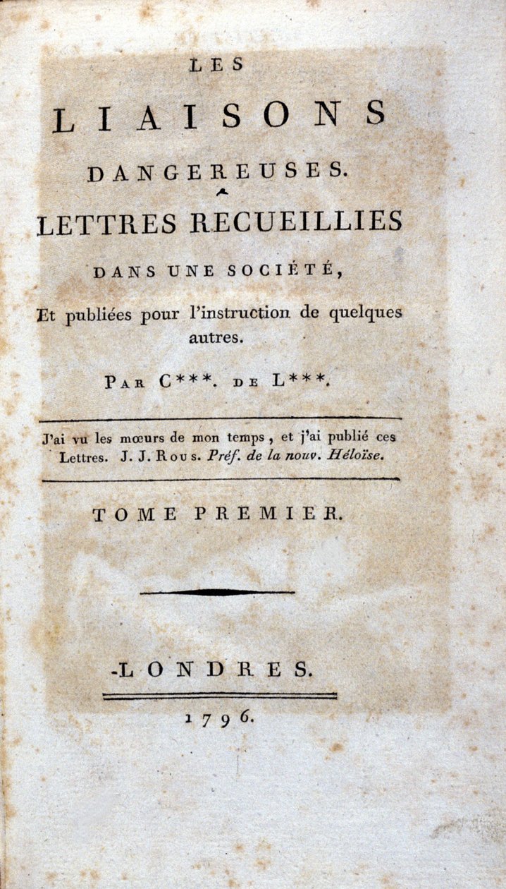 伦敦 Choderlos de Laclos 所著的“Les Liaisons Dangereus”一书的扉页 作者 未知艺术家