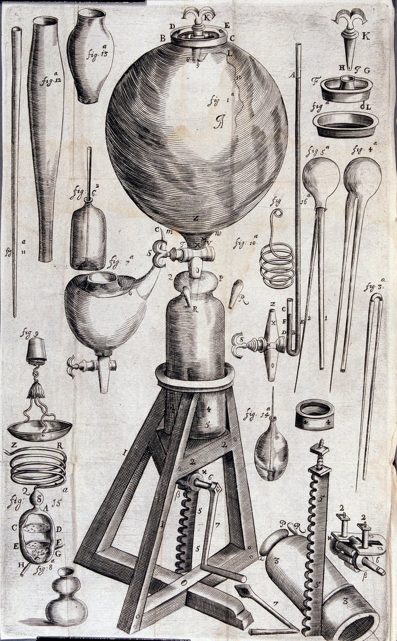 Tools for scientific experiments - in “Nova experimenta physico-mechanica de vi aeris elastica, et ejusdem effectibus, facta maximam partem in nova machina pneumatica”” by Robert Boyle 作者 未知艺术家
