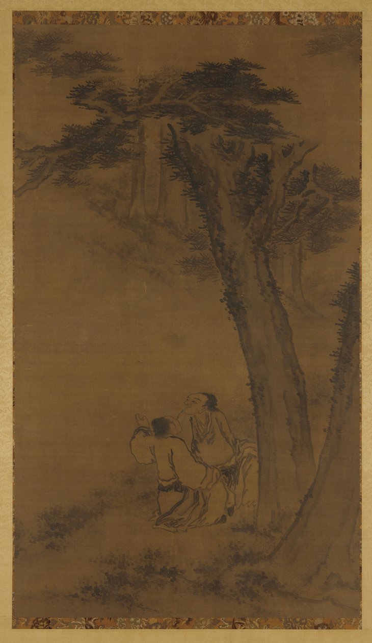 树下山坡上的两个人物 作者 未知艺术家