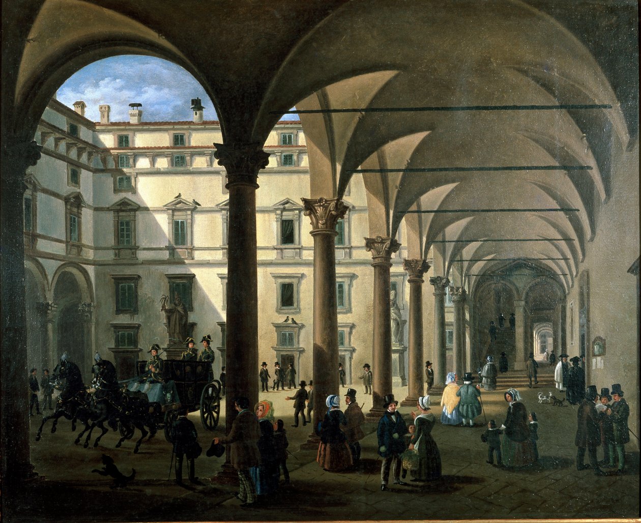 米兰 Arcivescovado 法院的视图（绘画，约 1850 年） 作者 未知艺术家
