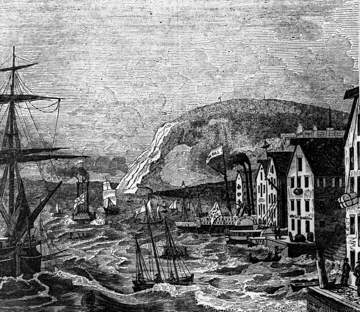 Cap Diamant 视图位于魁北克，魁北克的一部分。 （加拿大），1810 年版画。 作者 未知艺术家