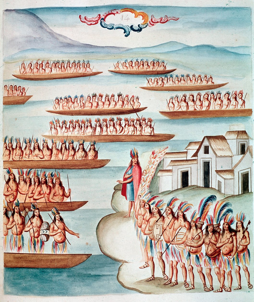 墨西哥泻湖环绕的特拉特洛尔科景观（水彩画，约 1770-1780 年） 作者 未知艺术家