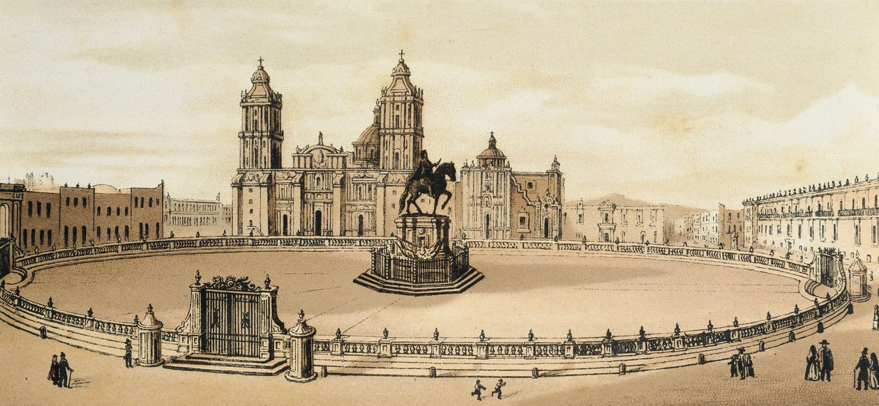 View of Zocalo Square and Cathedral in Mexico City, Mexico Late 19th Century Lithograph 作者 未知艺术家