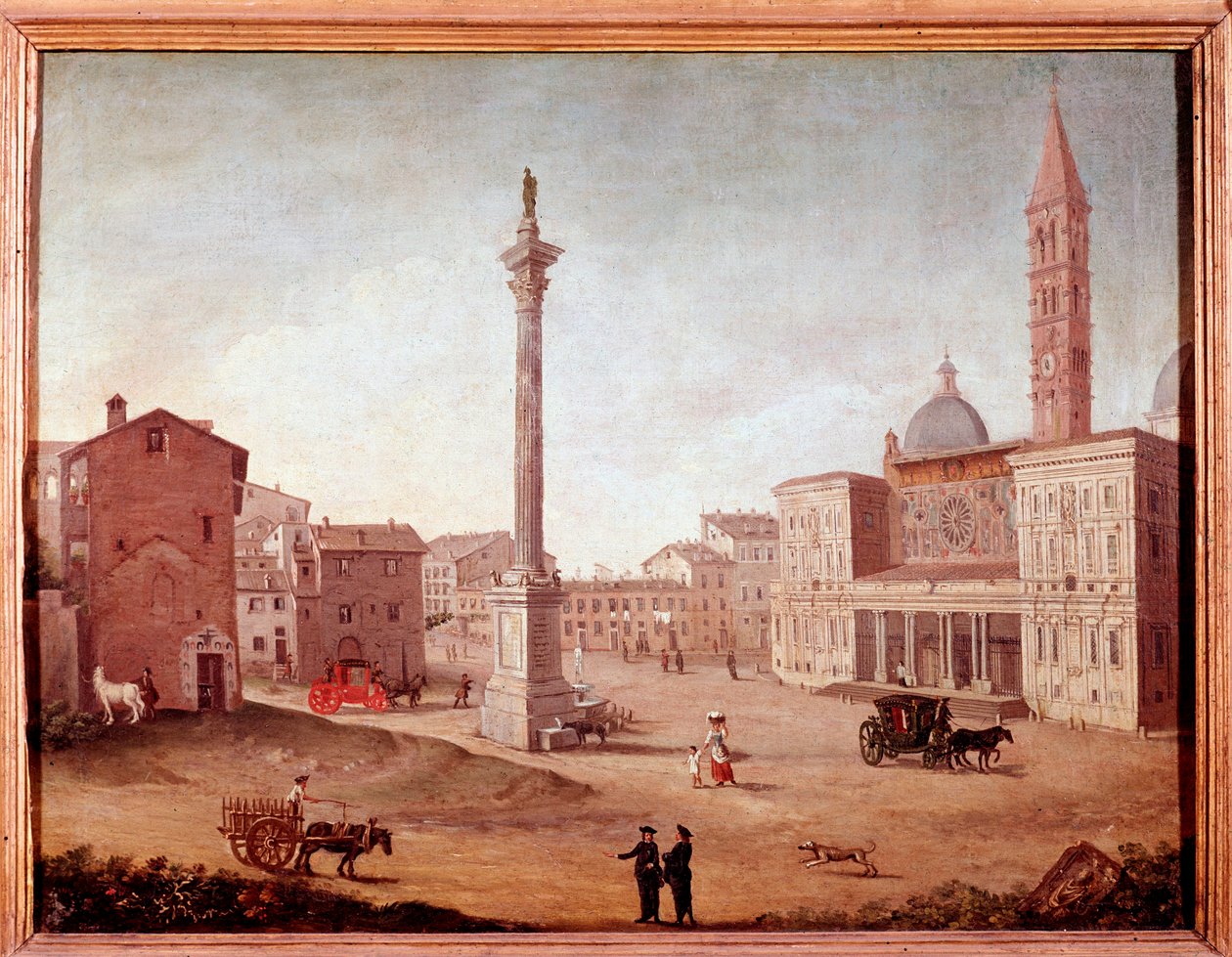 罗马的圣玛利亚大教堂（Santa Maria Maggiore）景观 佚名水彩画。18世纪的罗马，罗马博物馆 作者 未知艺术家