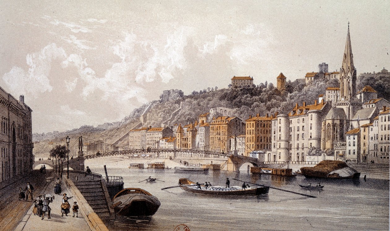 View of the city of Lyon from the Quai Tilsitt. Engraving of the 19th century. Paris, B.N. 作者 未知艺术家