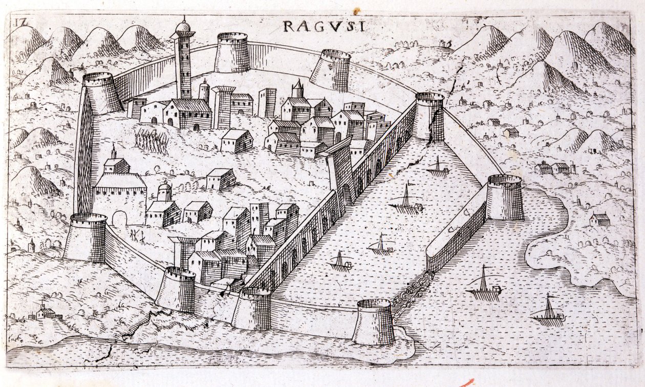 View of the city of Ragusa in the 16th century. 作者 未知艺术家