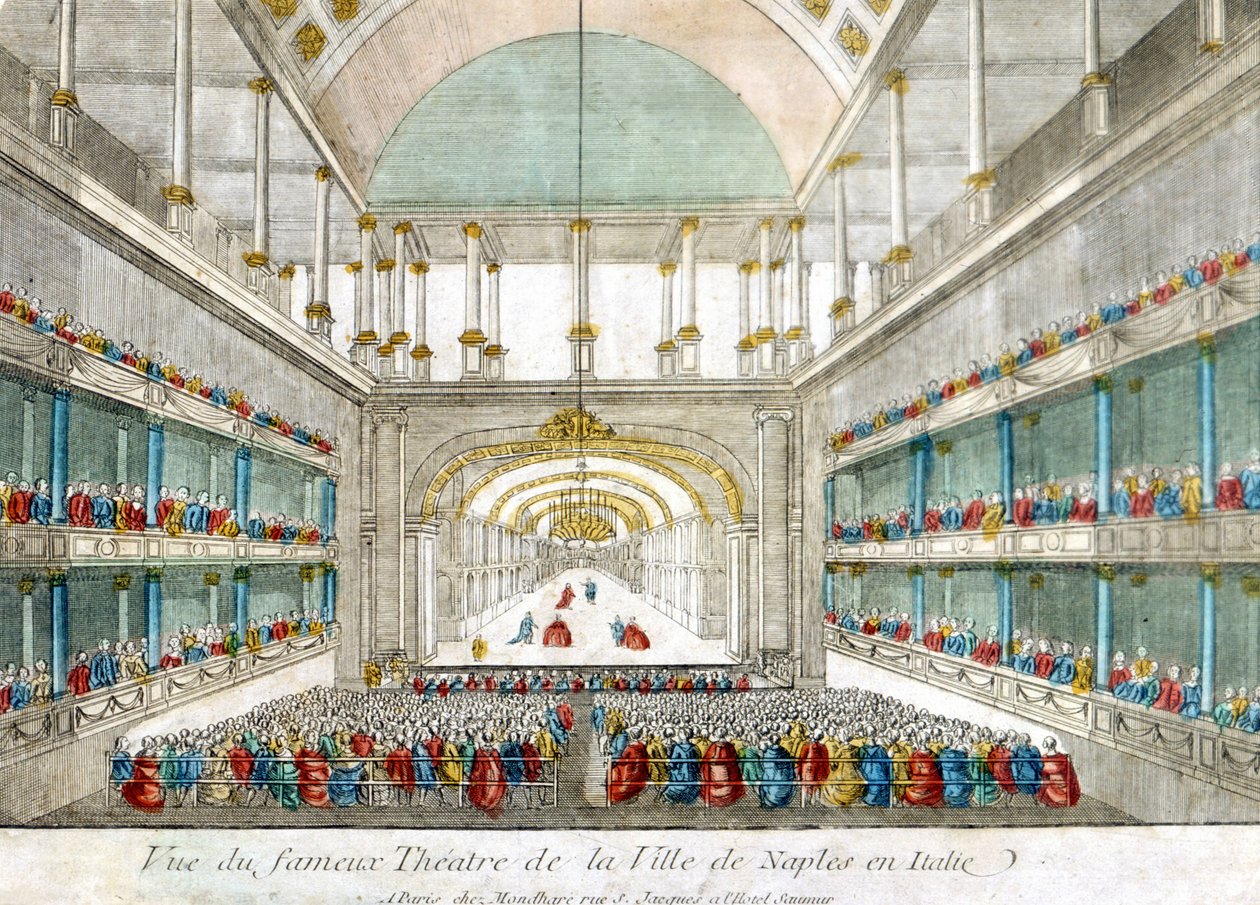 View of the famous theatre of the City of Naples in Italy. 作者 未知艺术家
