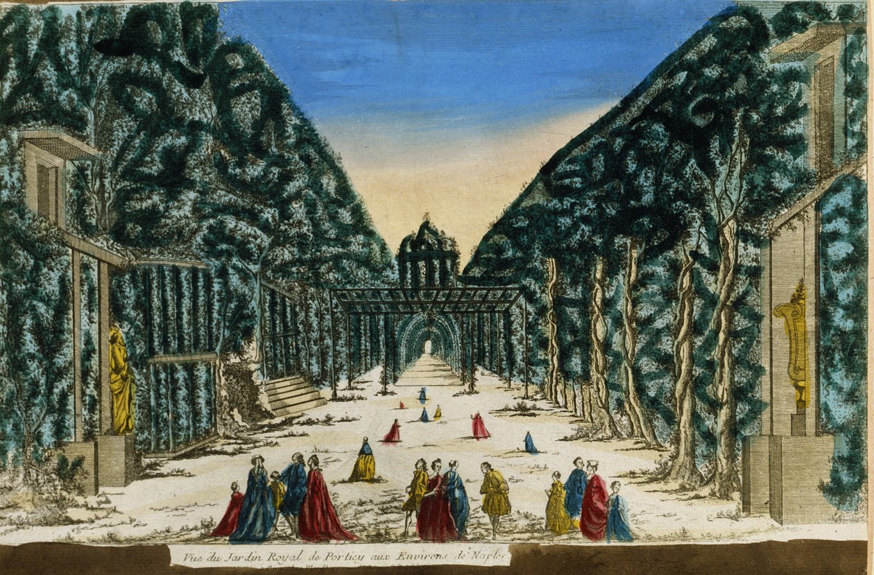 1760年那不勒斯附近的波尔蒂奇皇家花园的景色。 作者 未知艺术家
