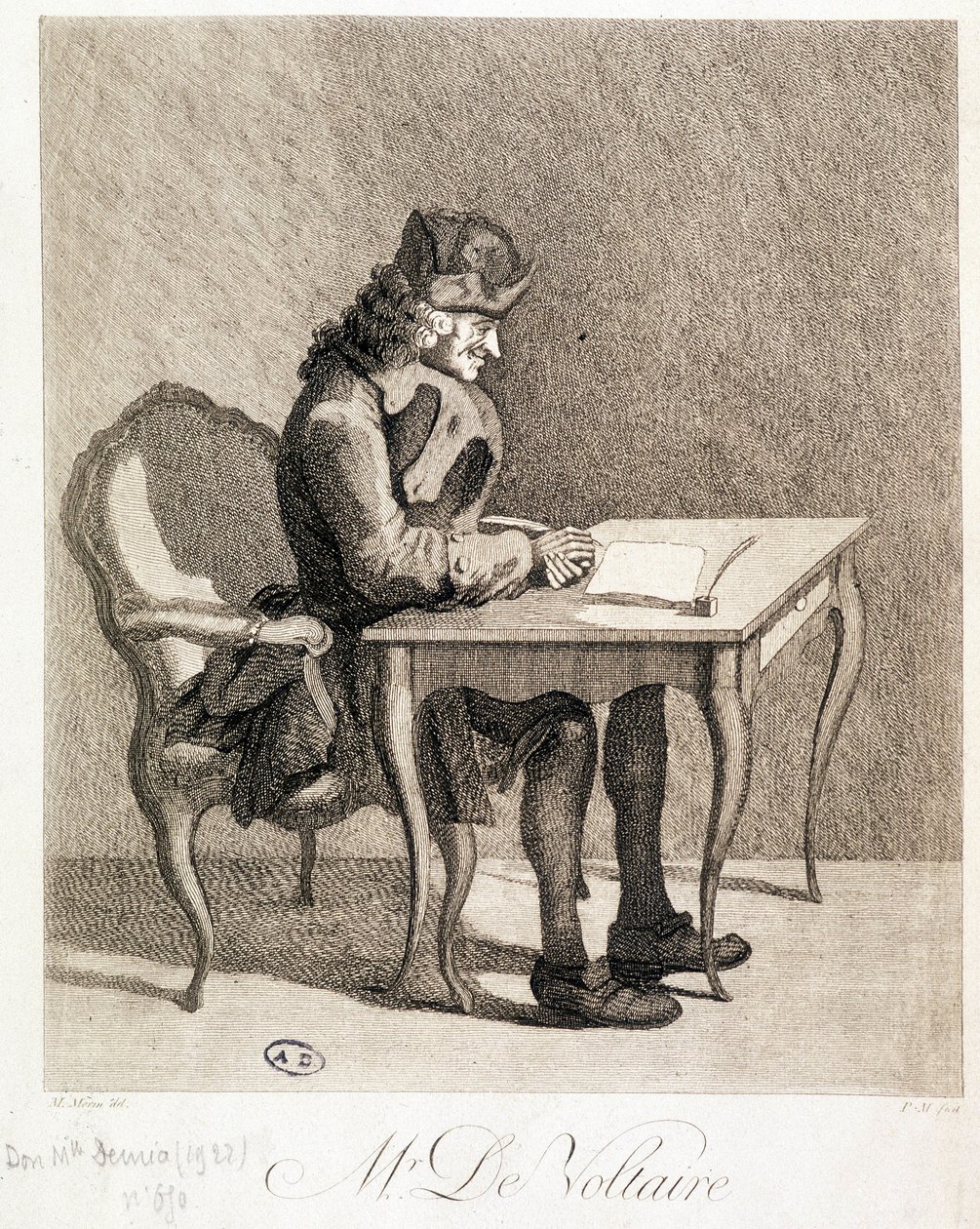 Voltaire at his work table - engraving 作者 未知艺术家