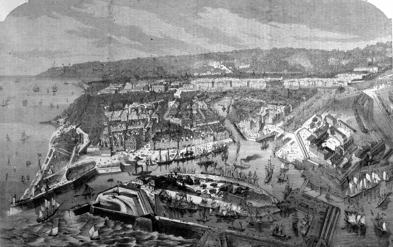 Vue du port du Havre.1868 Engraving of the 19th century. 作者 未知艺术家