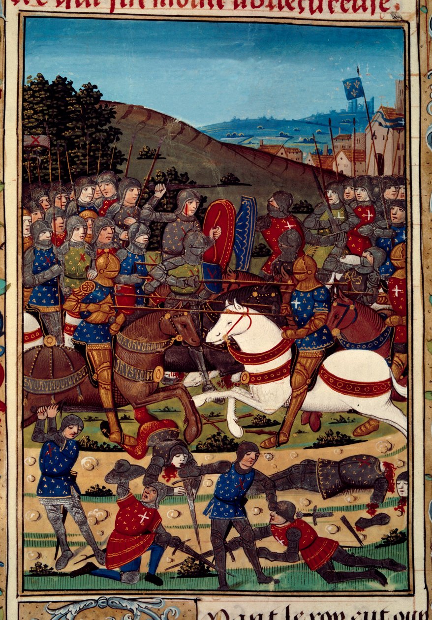 War of the League of Public Good (or revolt of nobles): the battle of Montlhery on 16/07/1465 between Louis XI (1423-1483) and Charles, Count of Charolais (future Charles the Temeraire) (1433-1477). Miniature illuminated from the manuscript “” Vigiles du r 作者 未知艺术家