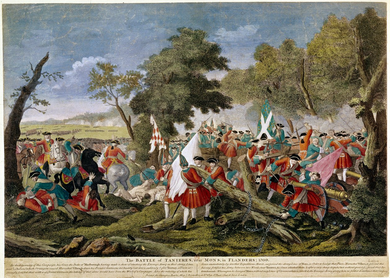 西班牙王位继承战争（1701-1714）：法国-比利时边境蒙斯附近的马尔普拉奎特战役视图 11/09/1709 反对法国和西班牙军队加入英国、荷兰和奥地利联盟 - 1709 年版画 - BN Paris 作者 未知艺术家