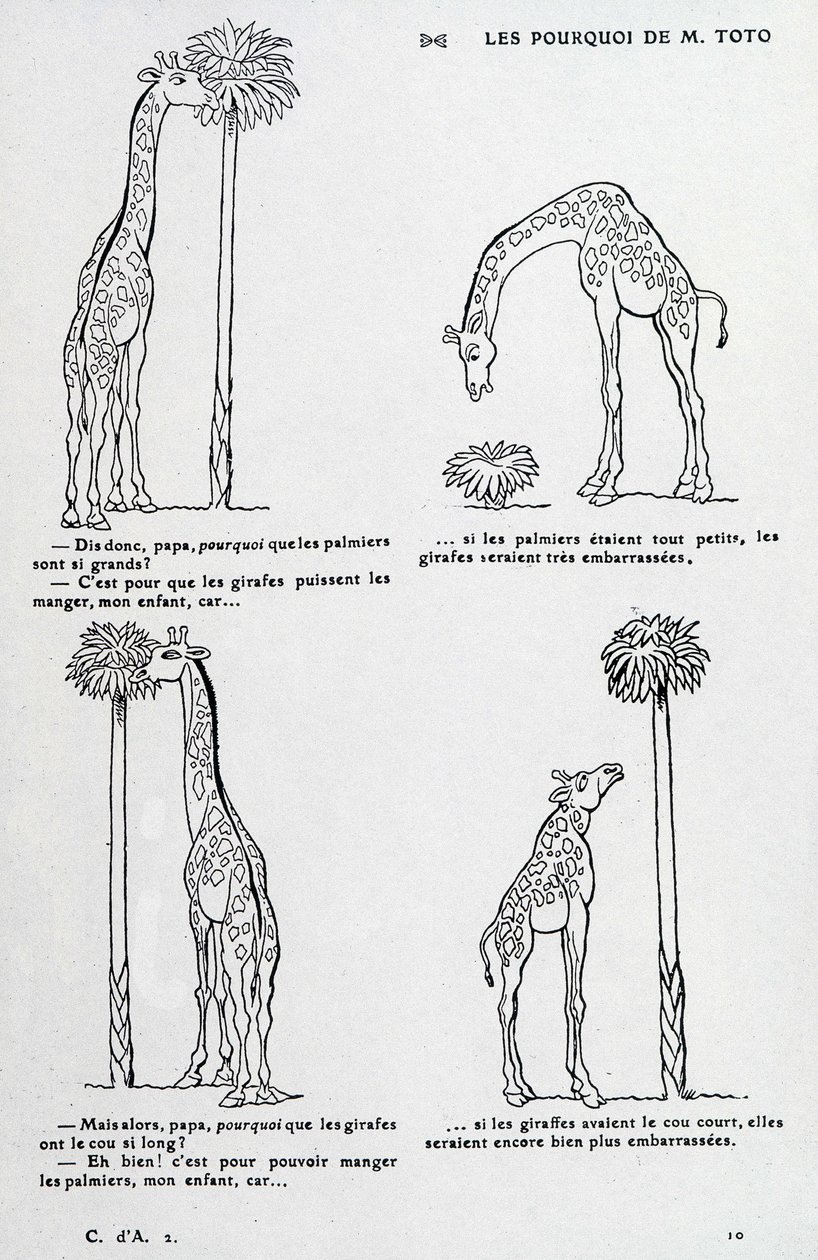 Why from Mr. Toto: Why the palm tree is so big and why the giraffe has such a long neck. (comedy drawing on Darwin