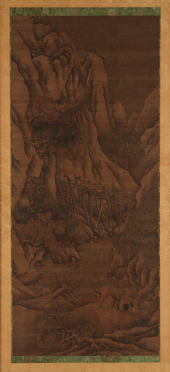 冬季景观：山丘和河流；骑马旅行者的形象 作者 未知艺术家