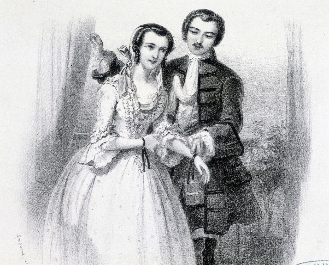 Young man courting a young woman, deb. 19th century 作者 未知艺术家