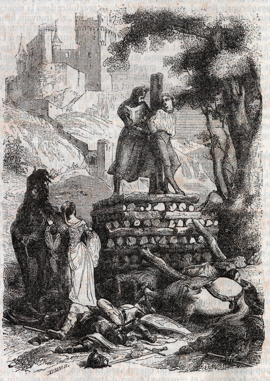Rocher的Delivre作品《 Bucher》上的Zerbin-雕刻自1851年的“ Furious Roland” 作者 未知艺术家