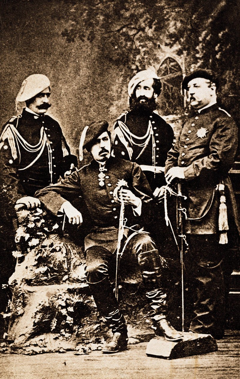 第三次卡洛斯战争（1872-1876）：马德里公爵查尔斯·德·波旁（1848-1909）（Carlos Maria de Borbon y Austria-Este 或Charles VII）的王位假装与他的防御者包围。 Sanguesa, la Rioja, 西班牙 摄影大约 1872-1876 作者 未知的摄影师