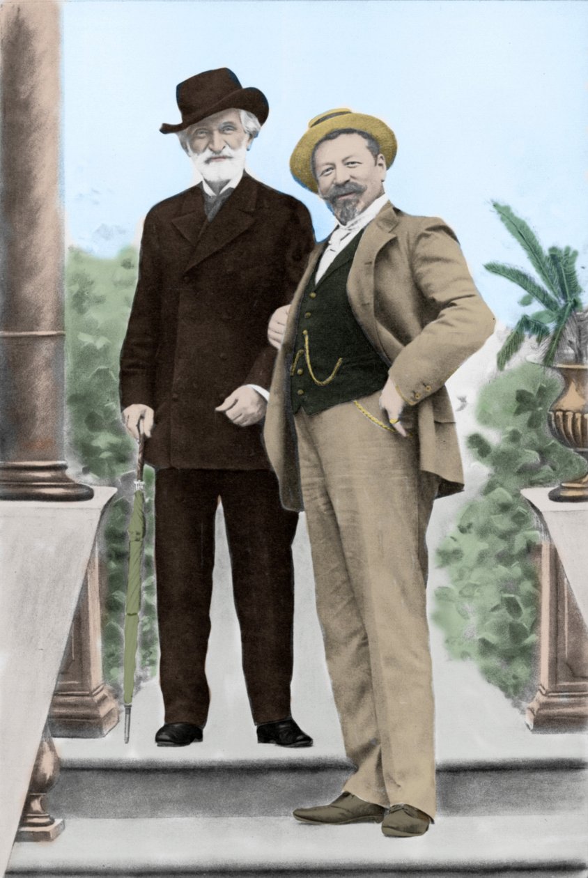 Giuseppe Verdi, Italian composer (1813-1901), and tenor Francesco Tamagno (1850-1905) in Montecatini at the end of the 19th century. 作者 未知的摄影师