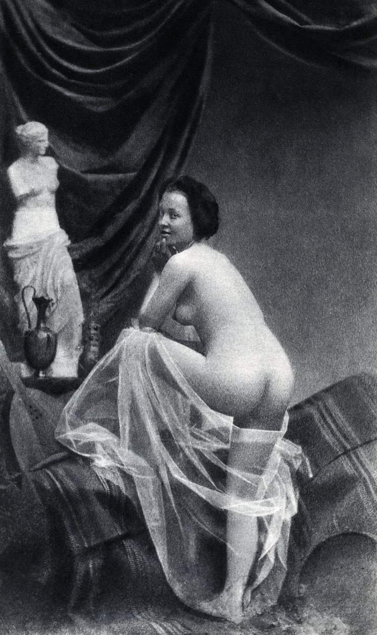 裸体女人的姿势 回到1855年左右的匿名摄影 作者 未知的摄影师
