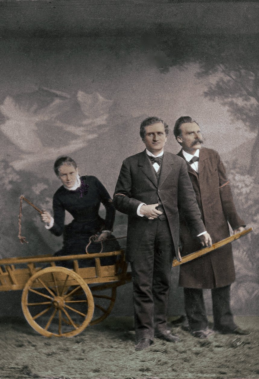 Paul Ree (1849-1901) 英国哲学家 - Lou Andreas-Salome (1861-1937) (Andreas Salome) 俄罗斯精神分析师 - Friedrich Nietzsche (1844-1900) 德国哲学家 - 1882 年 5 月 (Lucerne, Atelier Jules Bonnet) 数值着色 - 作者 未知的摄影师