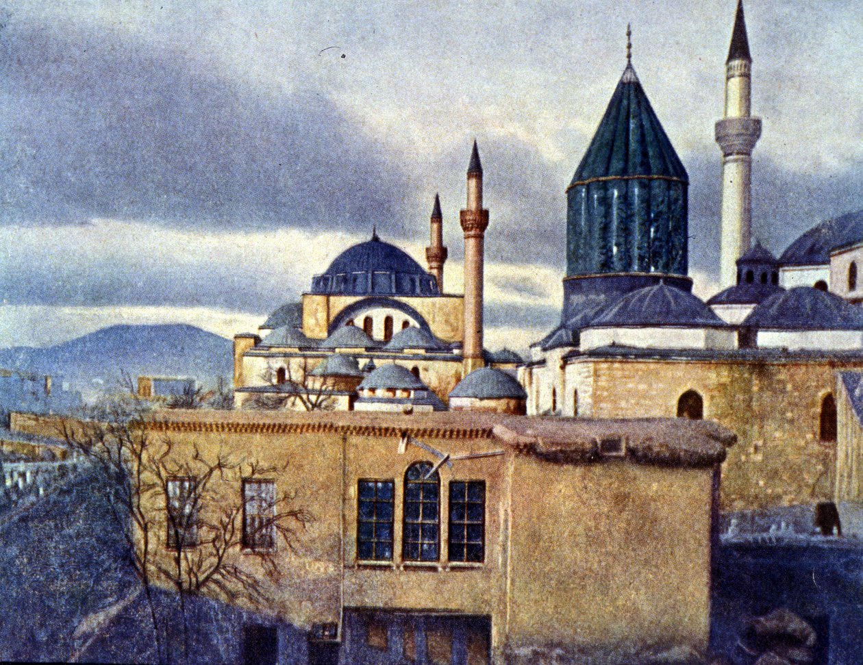 土耳其科尼亚的梅夫拉纳陵墓。梅夫拉纳-塞拉莱丁-鲁米（Mevlana Celaleddin Rumi）是苦行僧团的创始人。自动彩色 作者 未知的摄影师