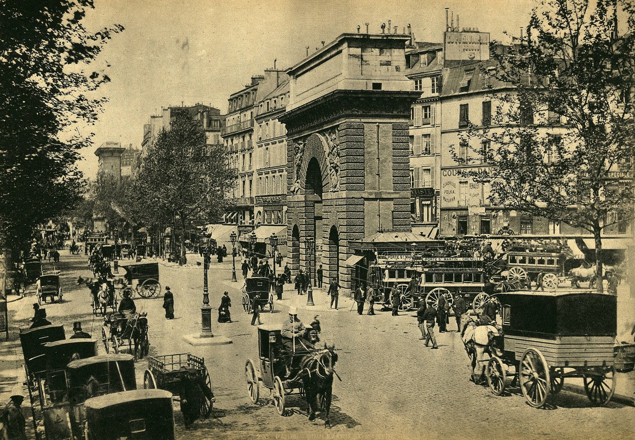 Porte Saint Denis，在巴黎的视图。 摄影，19 世纪后期，巴黎。 科尔。 塞尔瓦。 作者 未知的摄影师