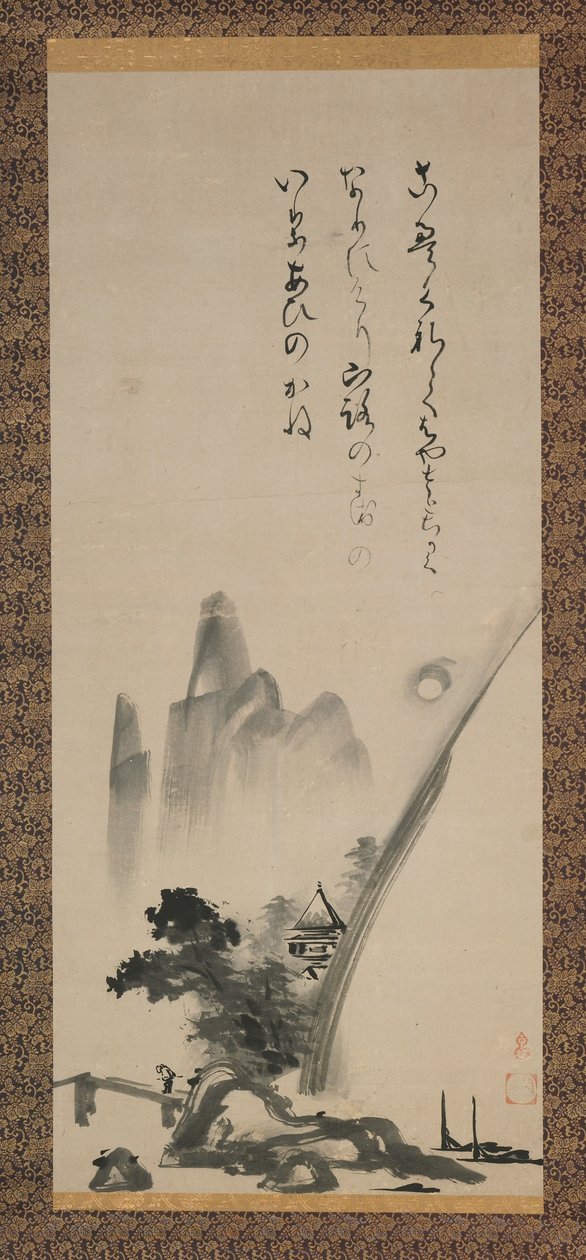 挂轴描绘风景，江户时代，17世纪（墨水在纸上） 作者 远国远树