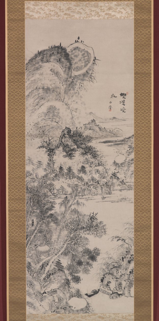 荒野十字路口的空渡轮，约 1800 年（纸本水墨） 作者 浦上玉堂