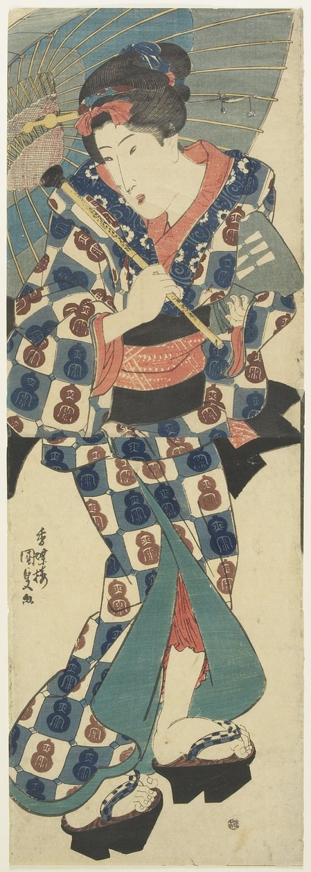 （带伞的年轻女孩），c。 1830年至1844年 作者 歌川国贞