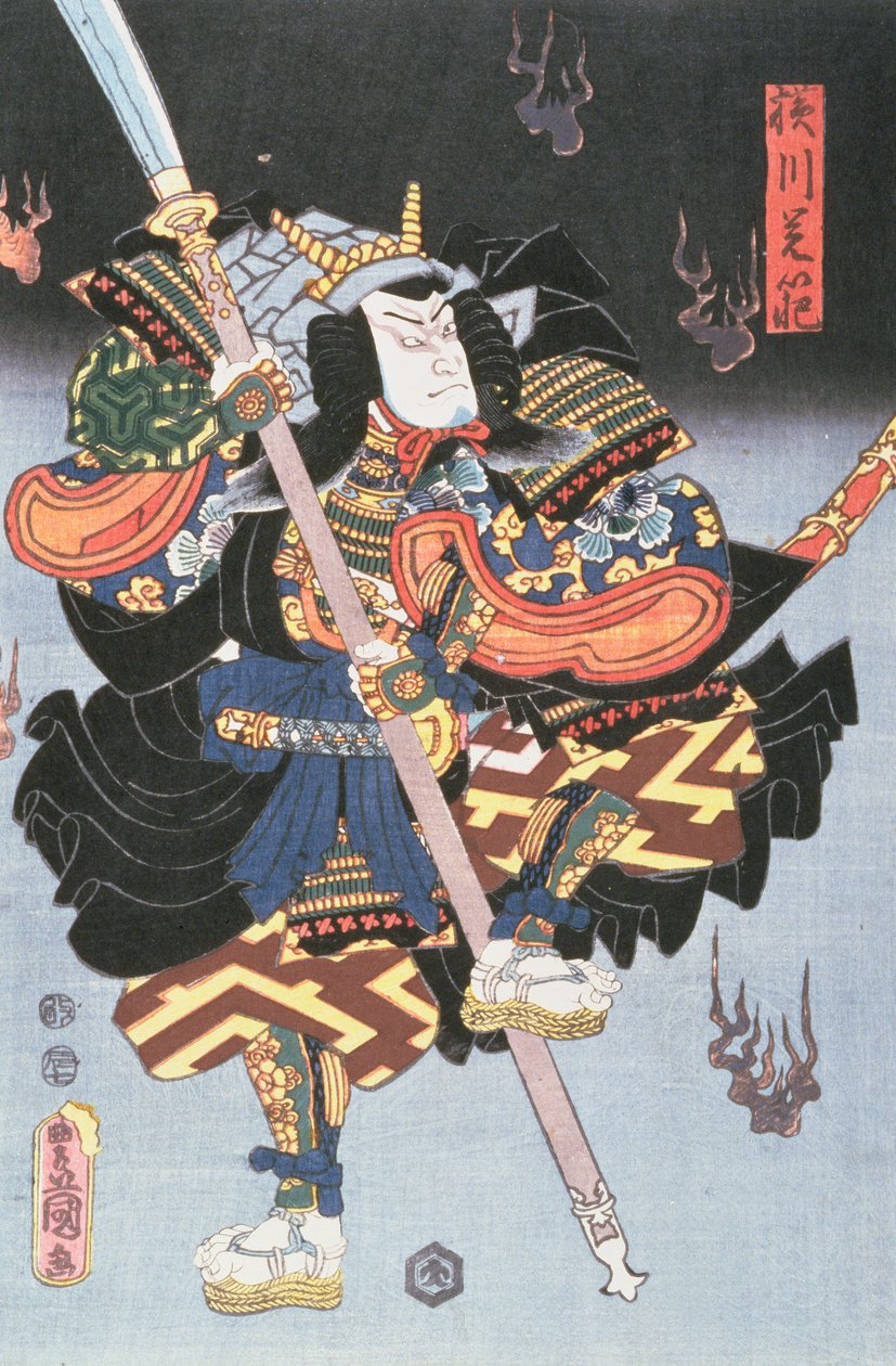 Kamezo作为战士僧侣，1856年在Ichimura剧院的Sembouzakura拍摄的场景（笔，墨水和纸张上的wc） 作者 歌川国贞