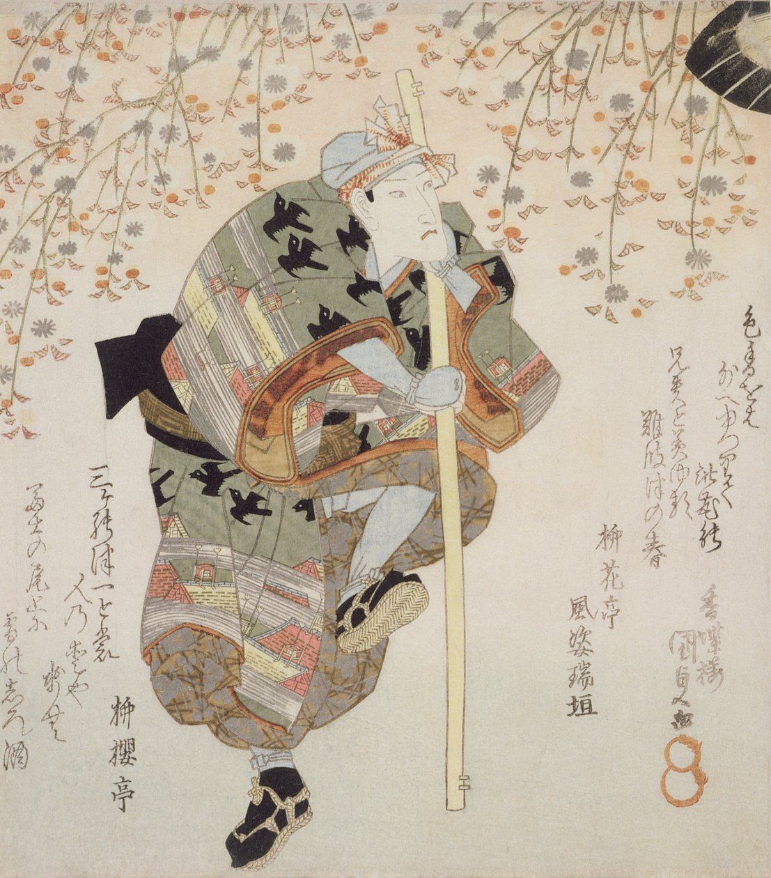 Onoe Kikugoro III作为Shimbei在Sukeroku yukari no Edo zakura，c.1830（彩色木版画） 作者 歌川国贞