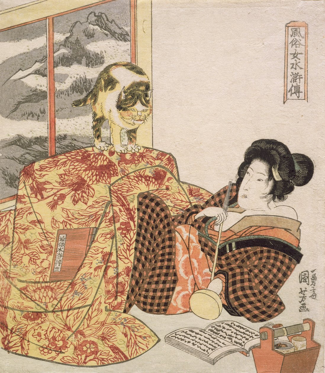 Brazier（Kotatsu）系列&39;108女性风俗设计比较Suikoden&39;，c.1918-30（木版画） 作者 歌川国义