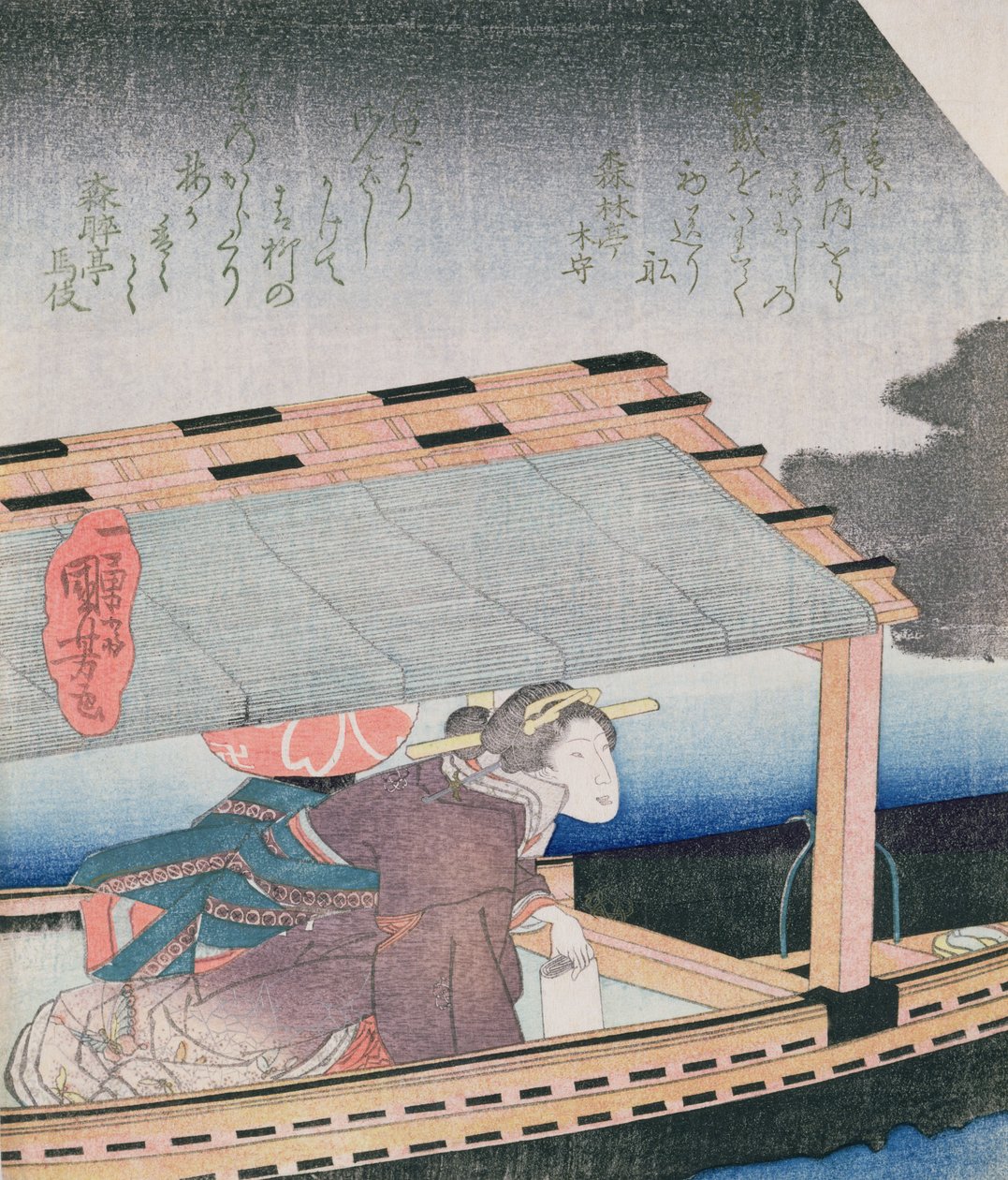 女孩在晚上乘船，1830（彩色木版画） 作者 歌川国义
