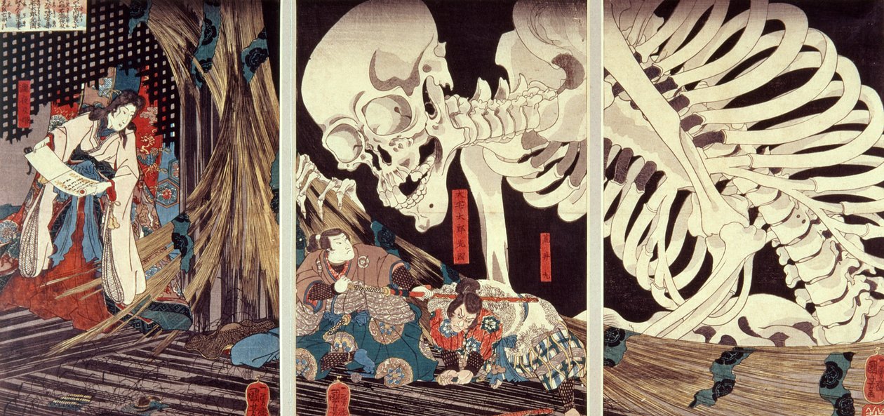Mitsukini蔑视骷髅幽灵，c.1845（手工彩色木版画） 作者 歌川国义