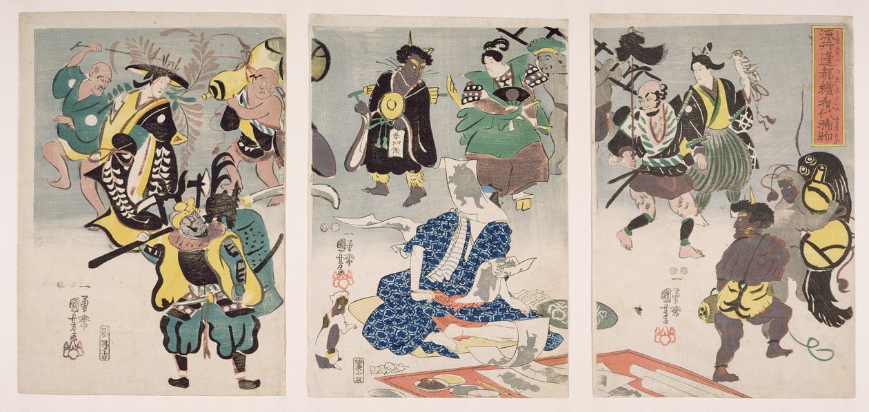 Otsu-e Paintings Aling Triptych，c.1847-52（woodblock print） 作者 歌川国义