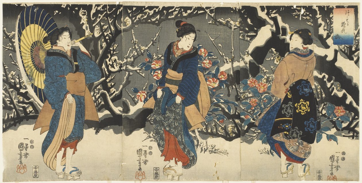 1847年至1852年的傍晚雪梅花 作者 歌川国义