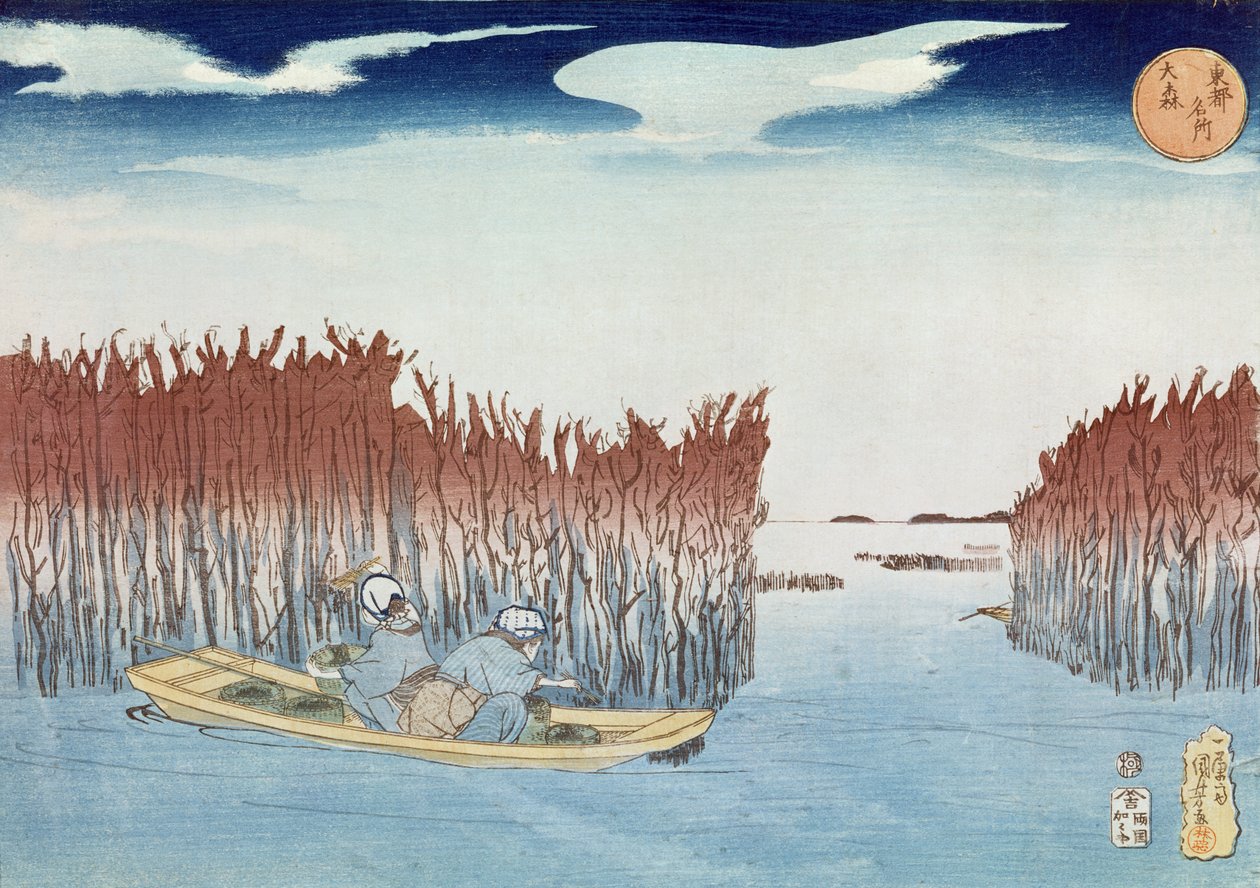 Omari的海藻采集者，来自“东方之都的着名景观”系列，酒吧。作者：Kagaya Kichibei，1833年，（彩色木版画） 作者 歌川国义